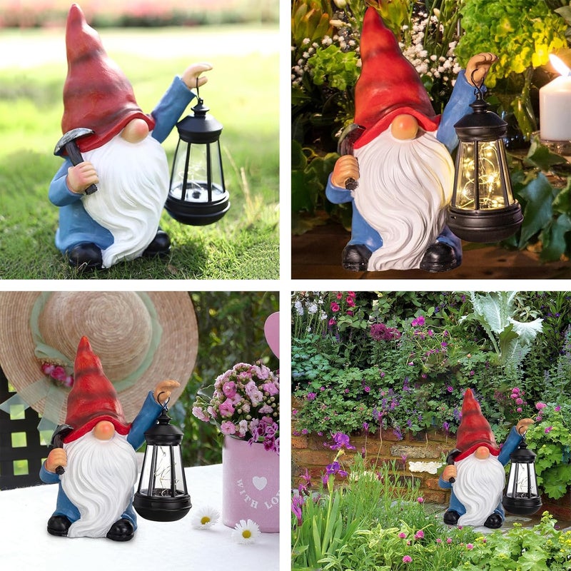 halp·ssfm Garden Gnome Statue Solar Light Outdoor Decorations Figurine with Lantern Led Shovel Sculpture Lawn Patio Yard Porch Outside Christmas Housewarming Gifts for Women Mother's Day Grandma - Image 5